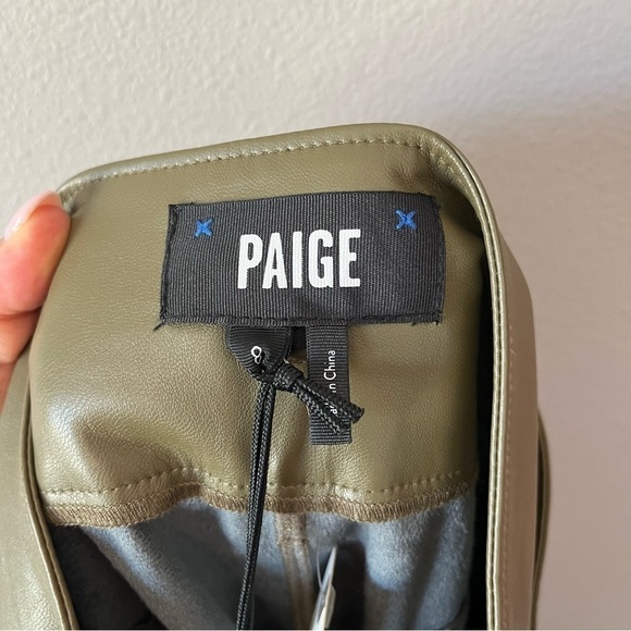 PAIGE Jeans NEW Tesse Faux Leather Utility Pants Army Green Cargo Pockets Size 8 - Picture 13 of 16